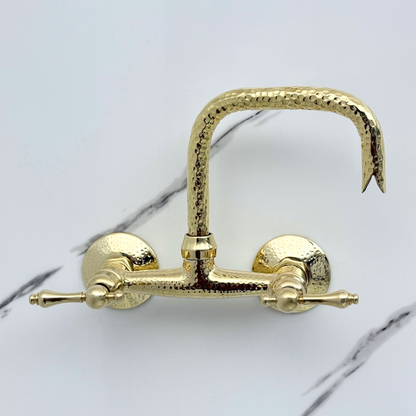 Hammered Unlacquered Brass Wall Mount Faucet