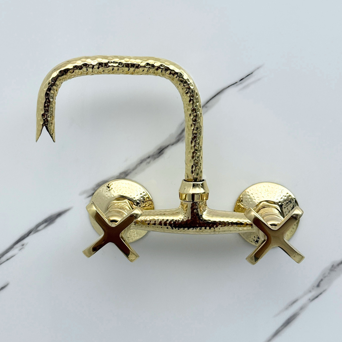 Hammered Unlacquered Brass Wall Mount Faucet