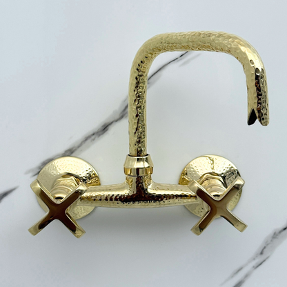 Hammered Unlacquered Brass Wall Mount Faucet