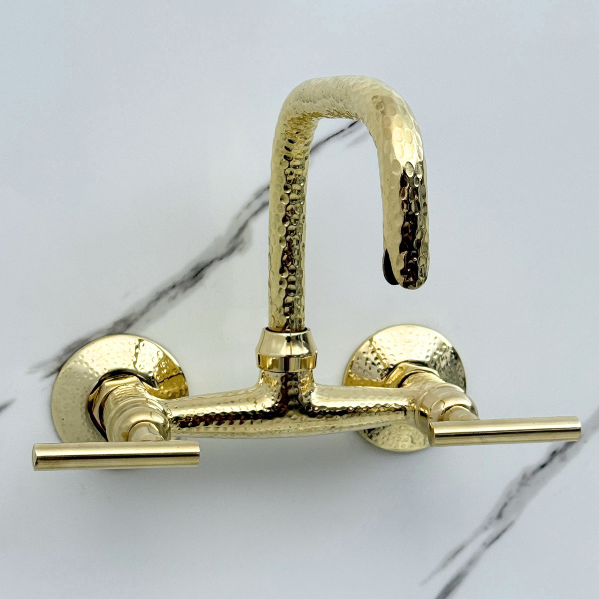 Hammered Unlacquered Brass Wall Mount Faucet