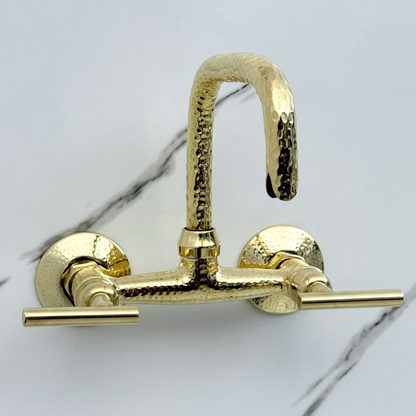 Hammered Unlacquered Brass Wall Mount Faucet