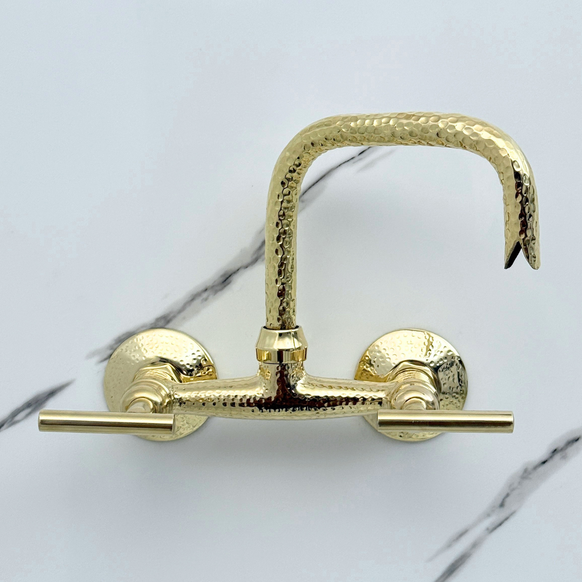 Hammered Unlacquered Brass Wall Mount Faucet