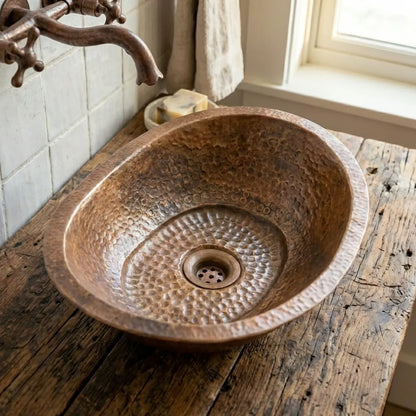 Hand-Hammered Copper Vessel Sink – Rustic Bathroom Washbasin