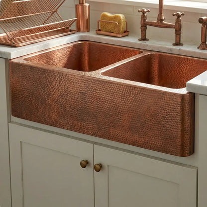 Double Bowl Copper Kitchen Sink Front Apron-Jett