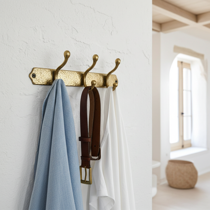Hammered Solid Brass Wall Hooks – Handmade Unlacquered Coat Rack