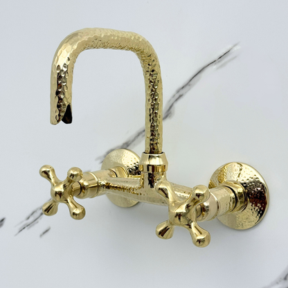 Hammered Unlacquered Brass Wall Mount Faucet