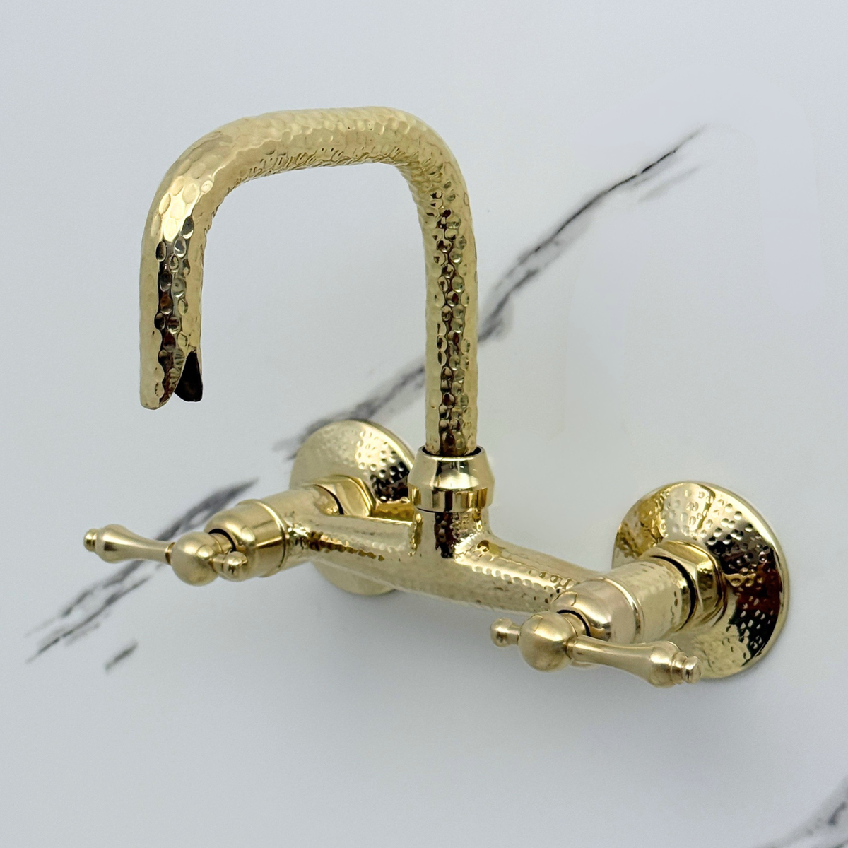 Hammered Unlacquered Brass Wall Mount Faucet