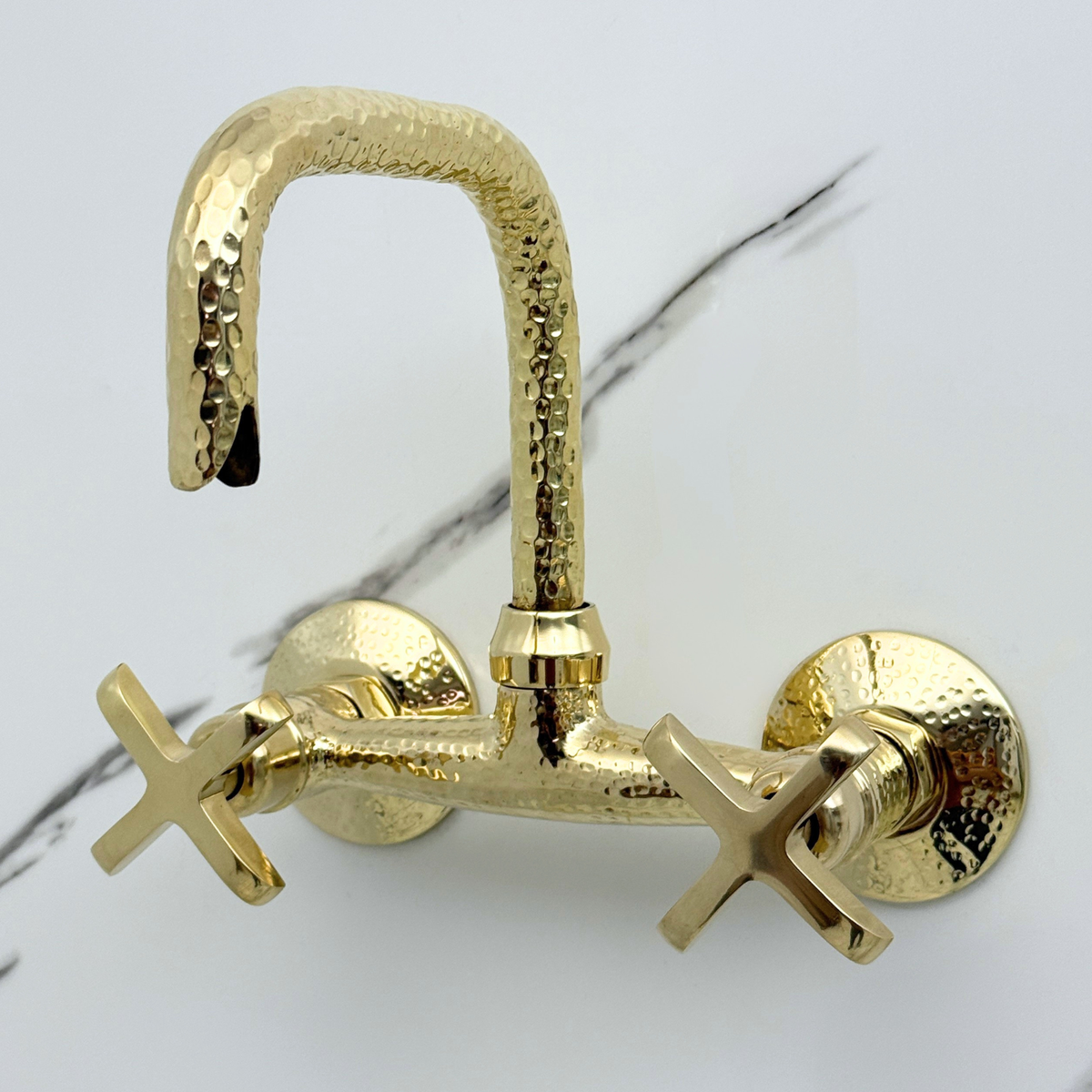 Hammered Unlacquered Brass Wall Mount Faucet