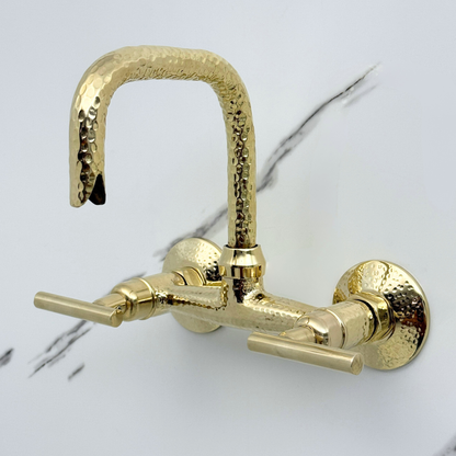 Hammered Unlacquered Brass Wall Mount Faucet