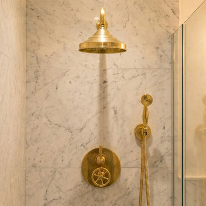 Unlacquered Brass Thermostatic Mixer Shower System –Rain Head with Handheld