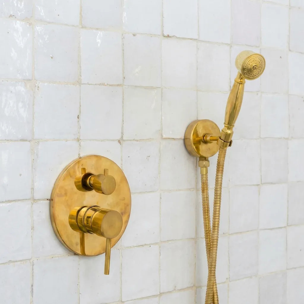 Unlacquered Brass Thermostatic Rain Shower Set