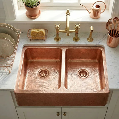 Double Bowl Copper Kitchen Sink Front Apron-Jett