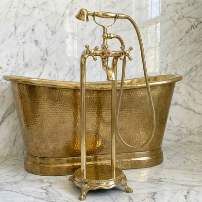 Luxury Unlacquered Brass Tub Filler – Floor Standing Bathtub Faucet Set