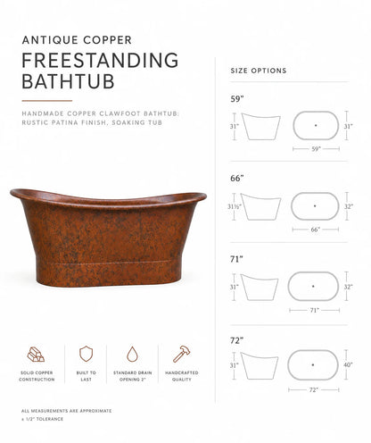 Antique Hammered Copper Bathtub