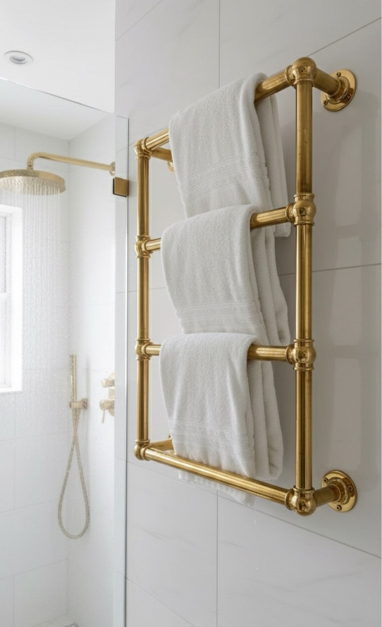 Premium Solid Brass Wall-Mounted Towel Rack – Vintage Bathroom Warmer