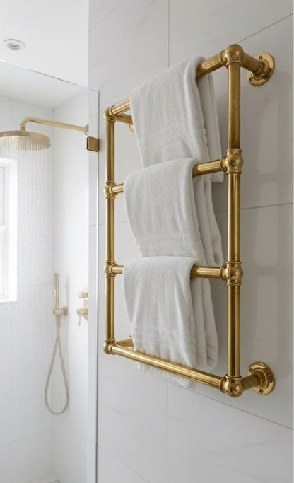 Premium Solid Brass Wall-Mounted Towel Rack – Vintage Bathroom Warmer