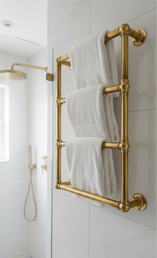 Premium Solid Brass Wall-Mounted Towel Rack – Vintage Bathroom Warmer