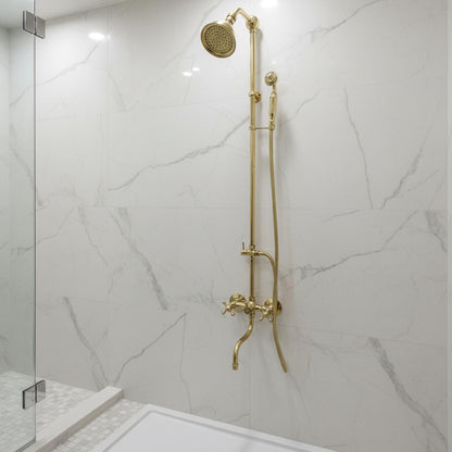 Handmade Unlacquered Brass Shower System | Moroccan Wall Mounted Rain & Hand Shower by Brasska