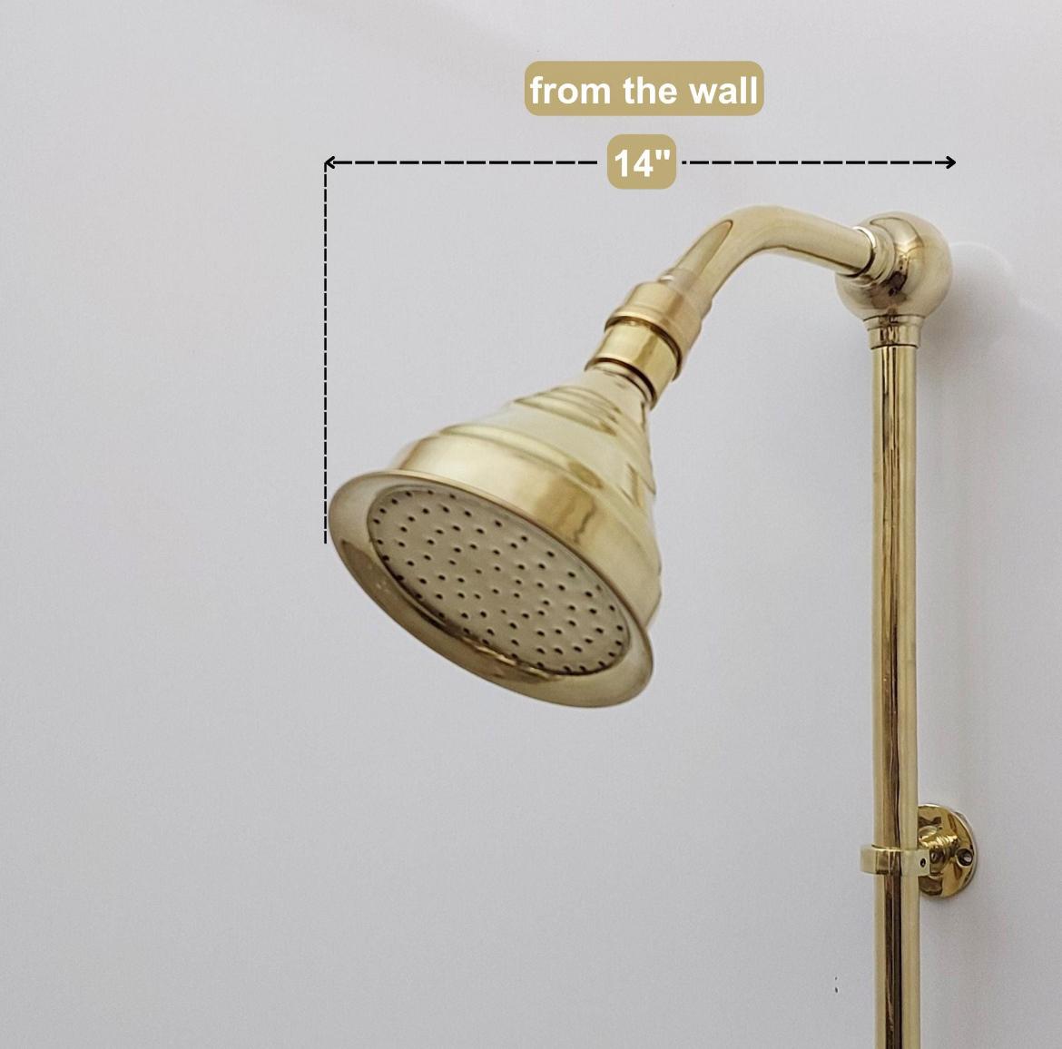 Solid Brass Shower Faucet | Handmade Unlacquered Brass Wall Mount Shower System | Vintage Style by Brasska