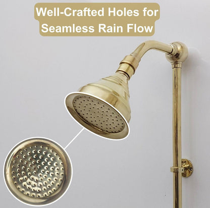 Handmade Unlacquered Brass Shower System | Moroccan Wall Mounted Rain & Hand Shower by Brasska