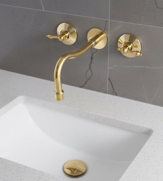 Unlacquered Brass Bathroom Faucet: 3-Hole Widespread Sink, Solid Brass