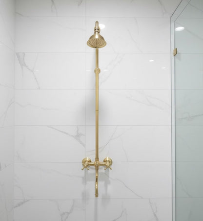 Solid Brass Shower Faucet | Handmade Unlacquered Brass Wall Mount Shower System | Vintage Style by Brasska
