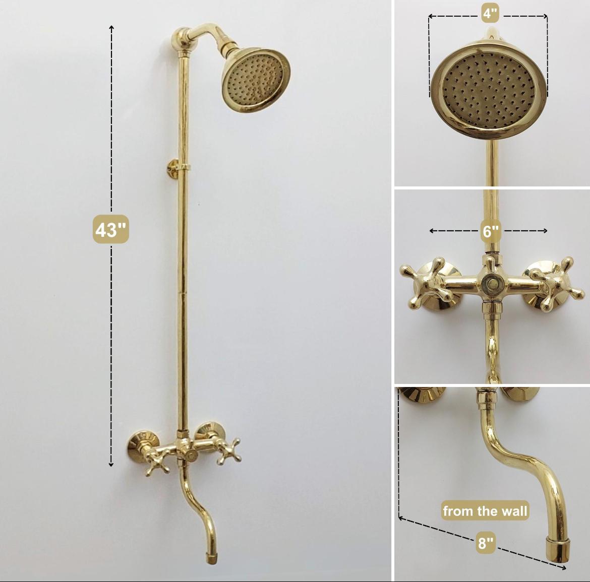 Solid Brass Shower Faucet | Handmade Unlacquered Brass Wall Mount Shower System | Vintage Style by Brasska