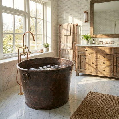 Hand-Hammered Copper Ice Bath Tub – Luxury Cold Plunge Soaking Tub for Bathroom & Spa