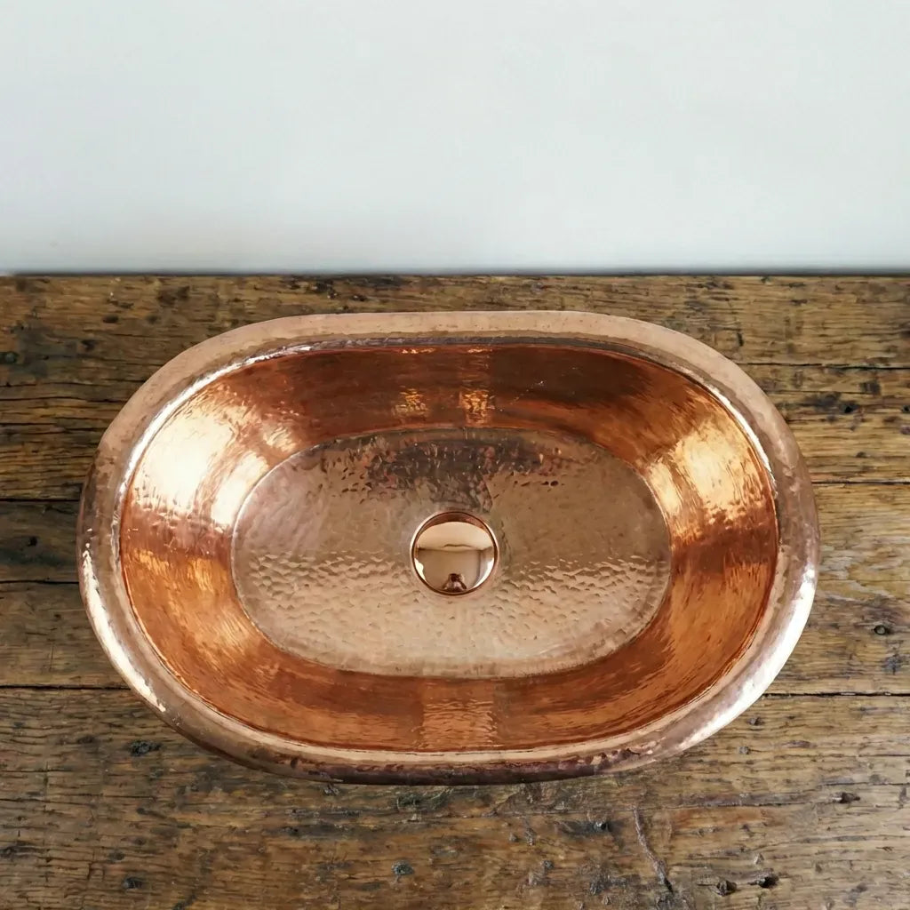 Oxidized Copper Tub Sink – Handmade Green Patina Bathroom Vessel
