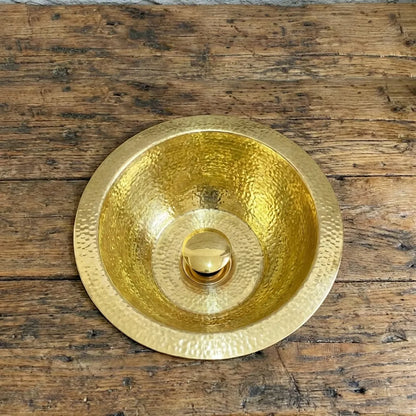Hammered Unlacquered Brass Round Bar Sink – Solid Brass Prep Sink with Drain
