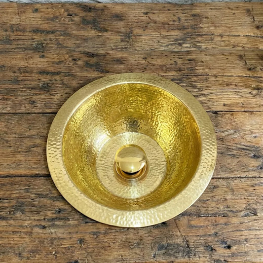 Hammered Unlacquered Brass Round Bar Sink – Solid Brass Prep Sink with Drain
