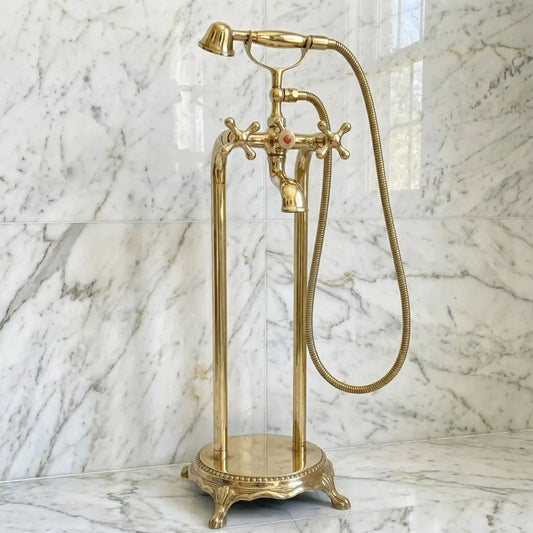 Luxury Unlacquered Brass Tub Filler – Floor Standing Bathtub Faucet Set