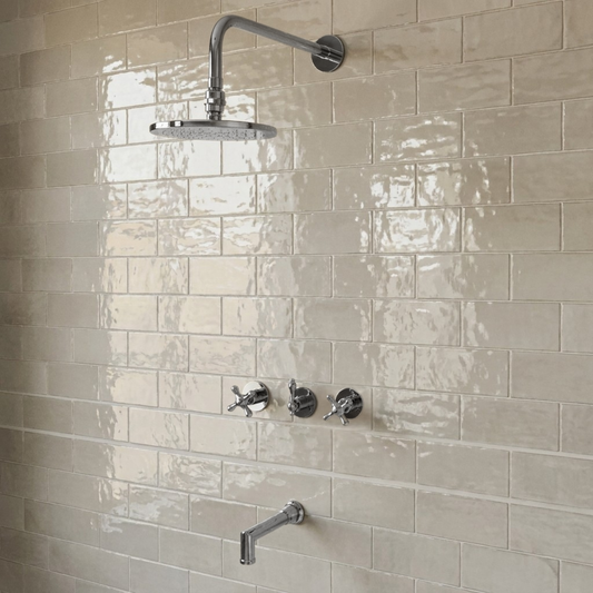 Polished Nickel Adjustable Flat Round Rain Shower System with Tub Filler — Straight arm (PNCSS-018)