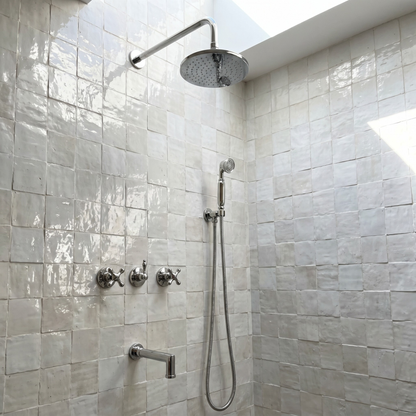 Polished Nickel Adjustable Flat Round Rain Shower System with Handheld & Tub Filler — Straight arm (PNCSS-019)