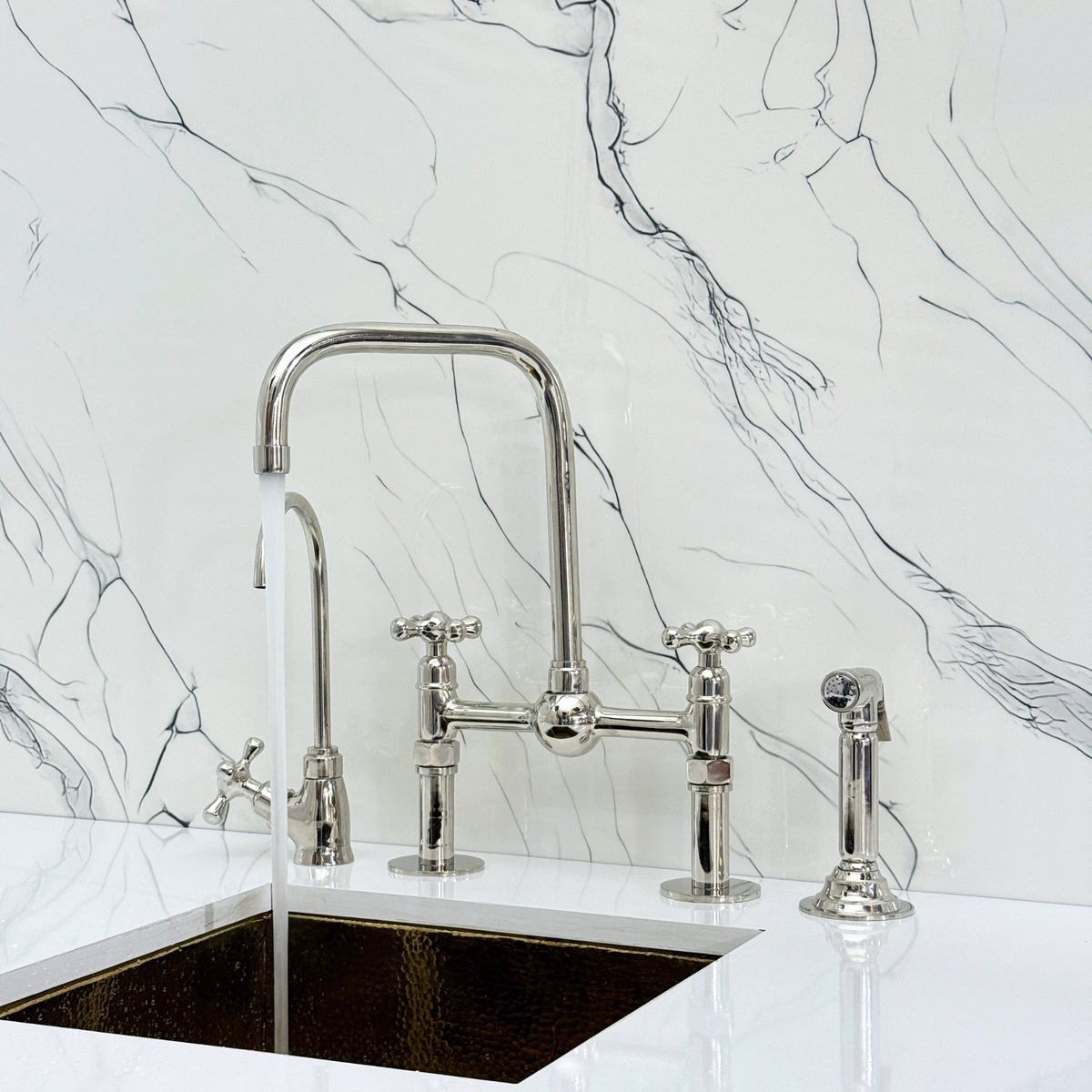 Polished Nickel Bridge Faucet with Cross Handles