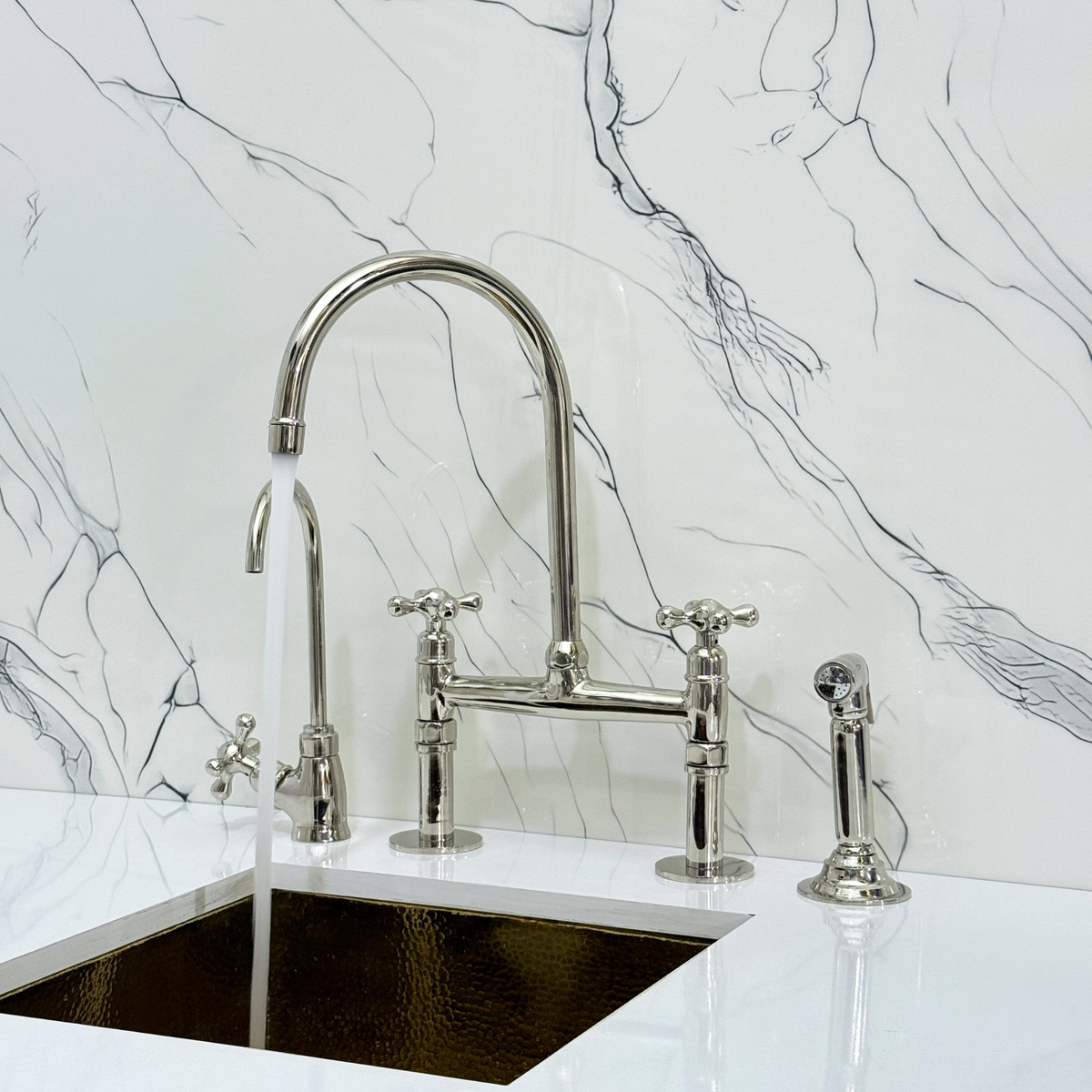 Polished Nickel Bridge Faucet with Cross Handles