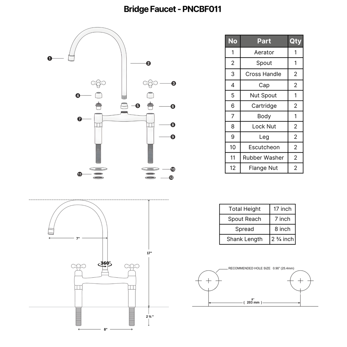 Polished Nickel Bridge Faucet with Cross Handles