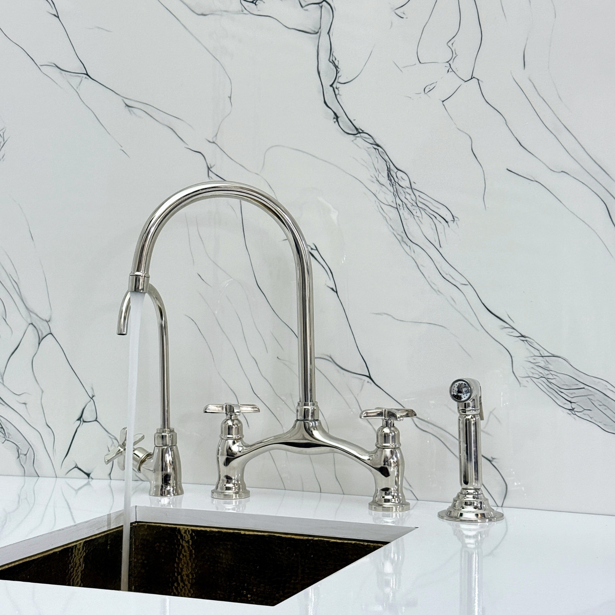 Polished Nickel Bridge Faucet with Cross Handles
