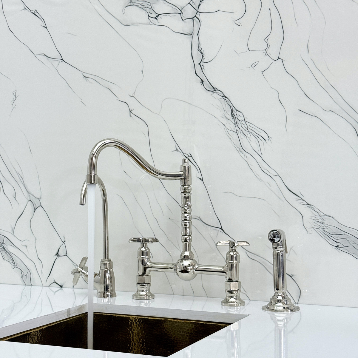 Polished Nickel Bridge Faucet with Cross Handles