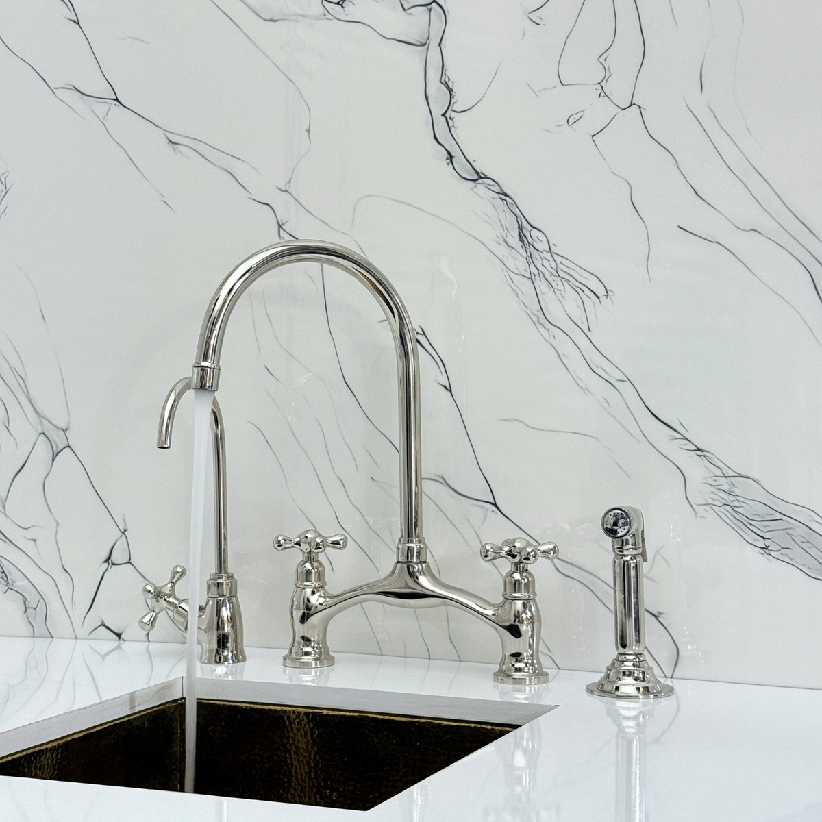 Polished Nickel Bridge Faucet with Cross Handles