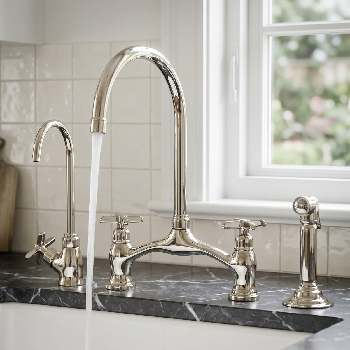 Polished Nickel Bridge Faucet with Cross Handles