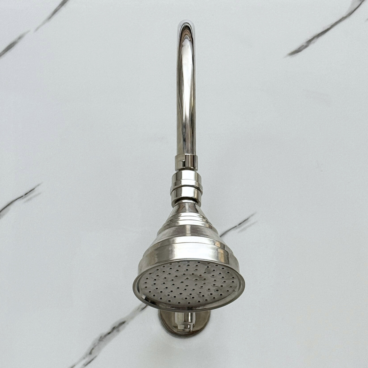 Polished Nickel Rain Shower Head with Arcuate Arm, Adjustable Nickel Shower Head
