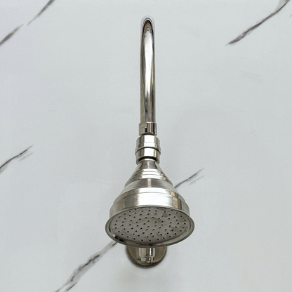 Polished Nickel Rain Shower Head with Arcuate Arm, Adjustable Nickel Shower Head