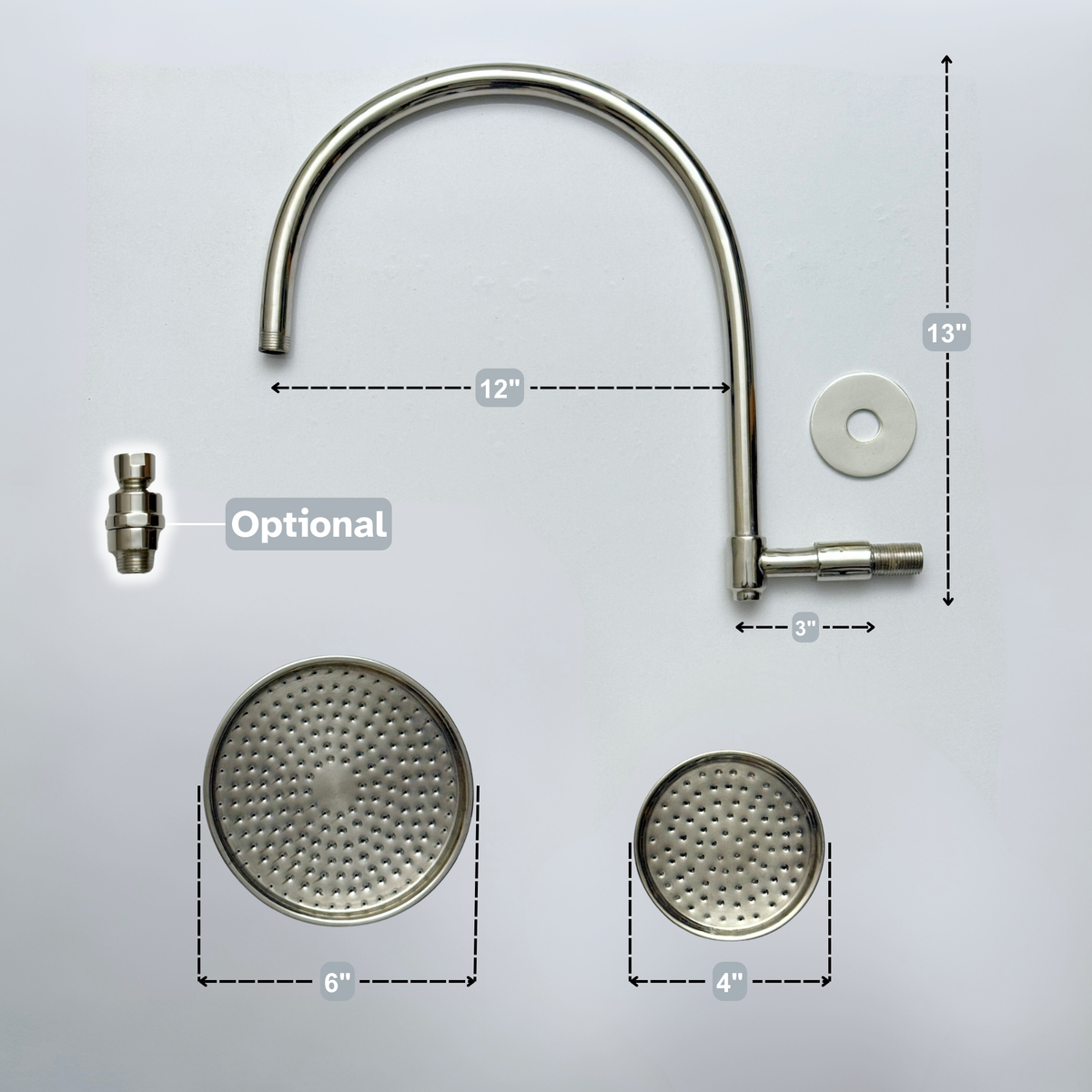 Polished Nickel Rain Shower Head with Arcuate Arm, Adjustable Nickel Shower Head