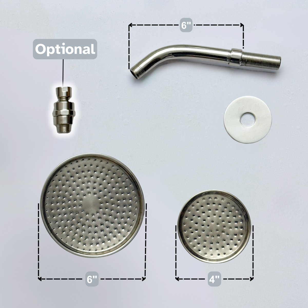 Polished Nickel Rain Shower Head with Short Arm, Adjustable Nickel Shower Head