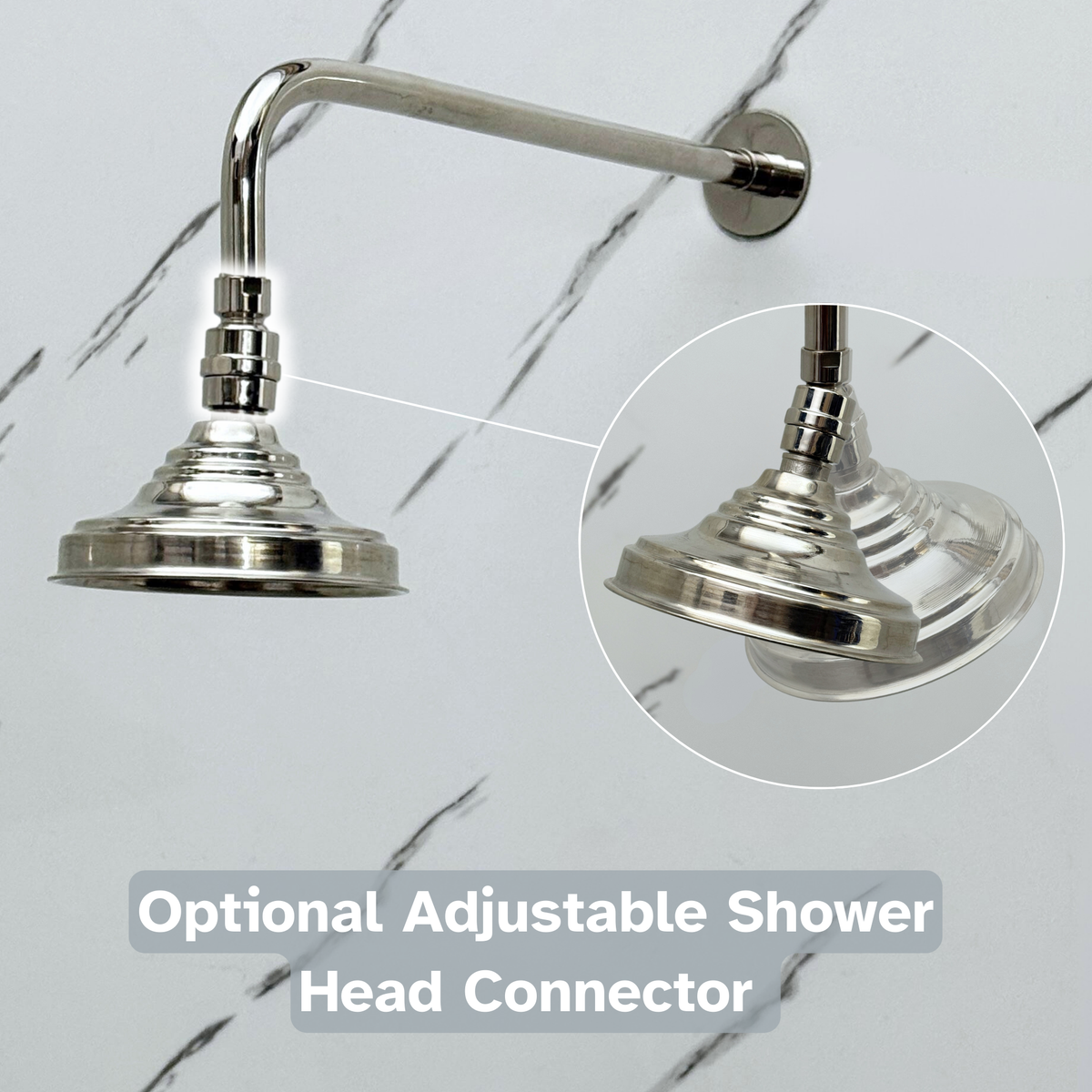 Polished Nickel Rain Shower Head with Straight Arm, Adjustable Nickel Shower Head