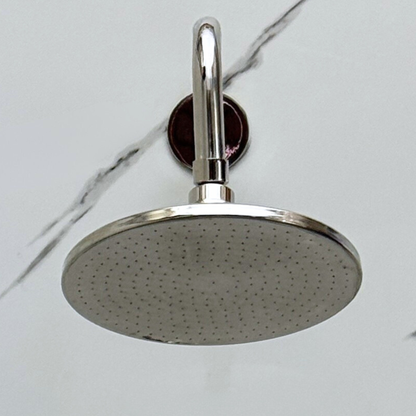 Polished Nickel Adjustable Flat Round Rain Shower System with Handheld & Tub Filler — Straight arm (PNCSS-019)