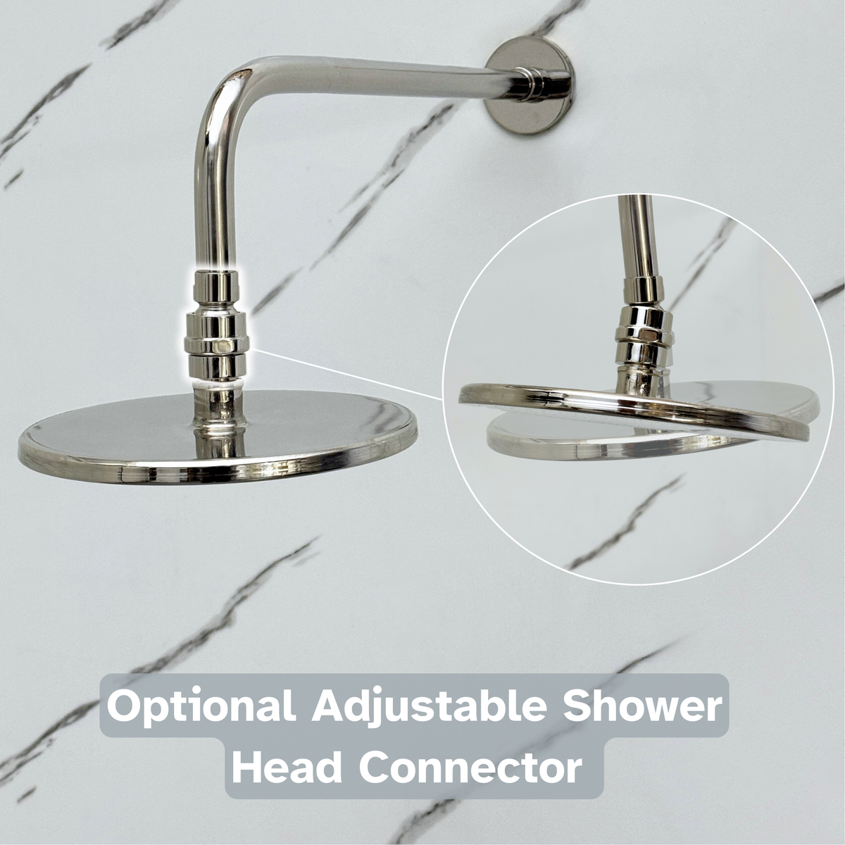 Polished Nickel Adjustable Flat Round Rain Shower System with Handheld & Tub Filler — Straight arm (PNCSS-019)