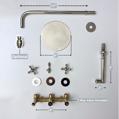Polished Nickel Adjustable Flat Round Rain Shower System with Tub Filler — Straight arm (PNCSS-018)