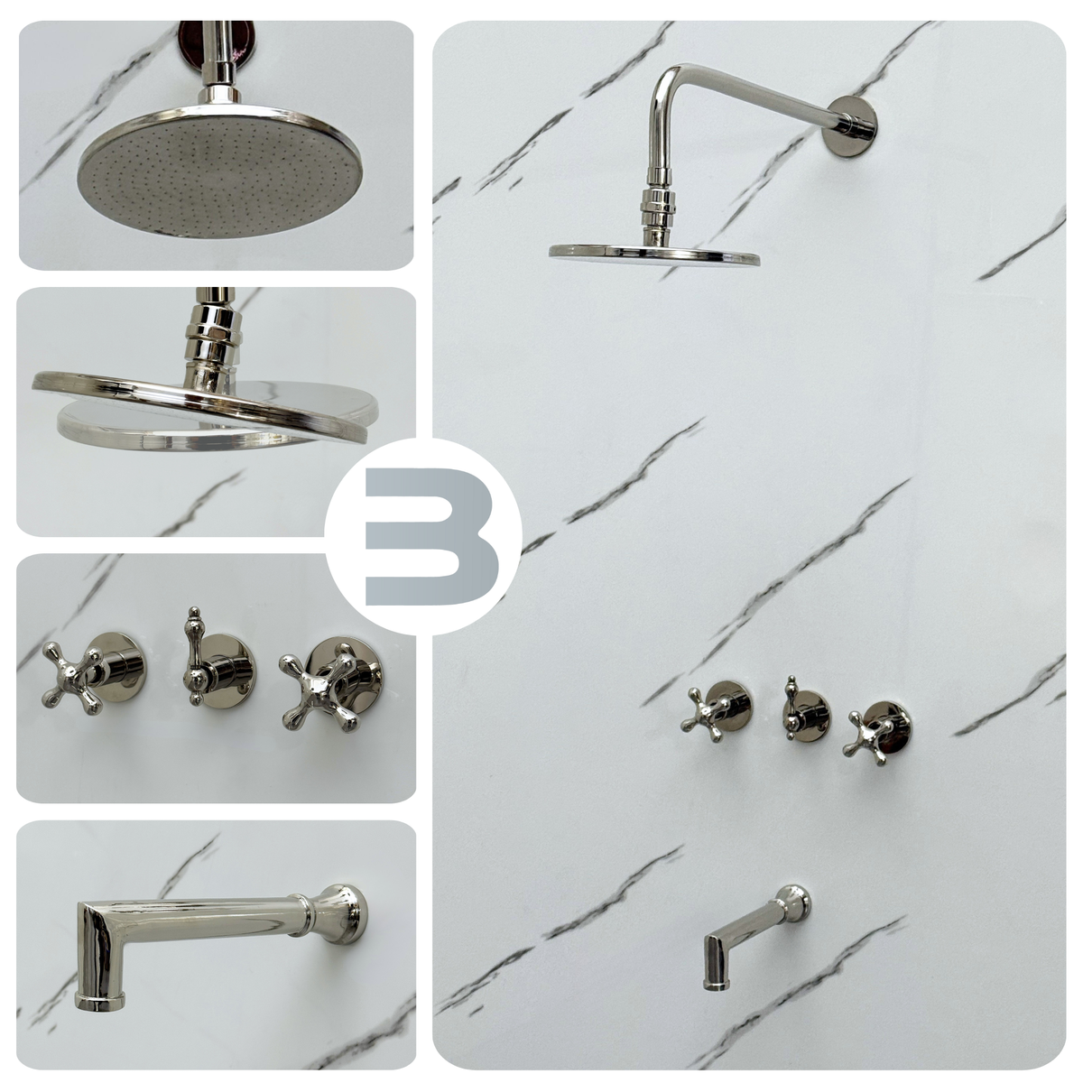 Polished Nickel Adjustable Flat Round Rain Shower System with Tub Filler — Straight arm (PNCSS-018)